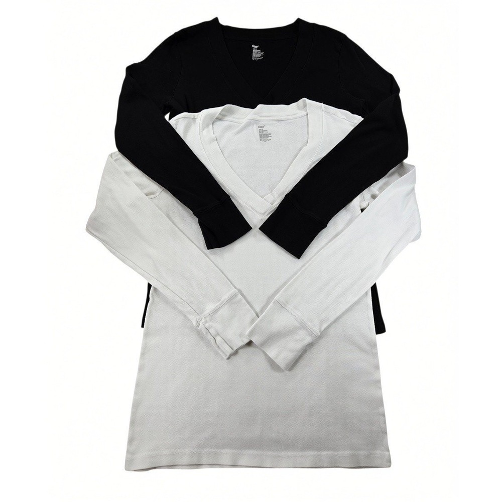 Gap Womens V-Neck Long Sleeve T-Shirt 2 Pack Black White Cotton Modal Large